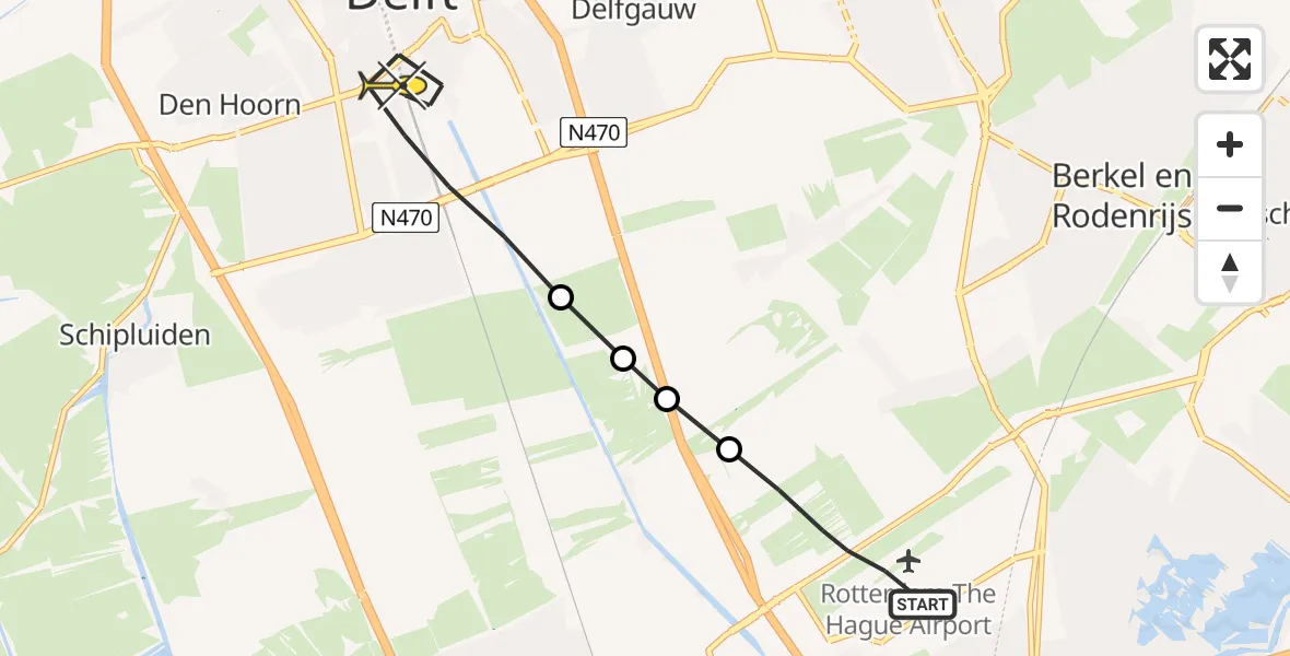 Routekaart van de vlucht: Lifeliner 2 naar Delft