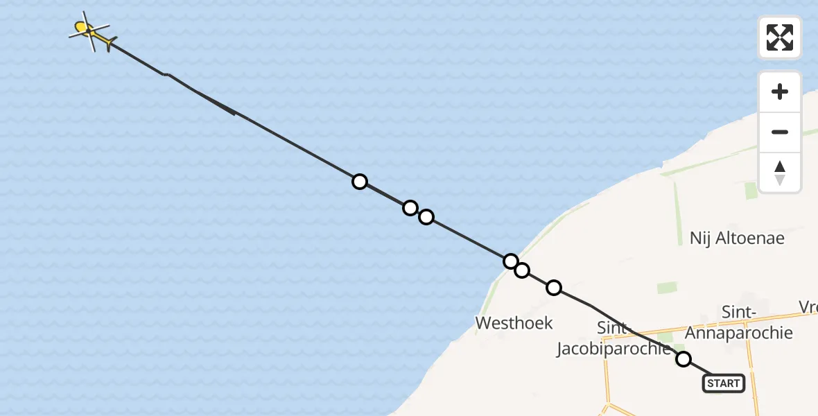 Routekaart van de vlucht: Ambulanceheli naar Oosterend