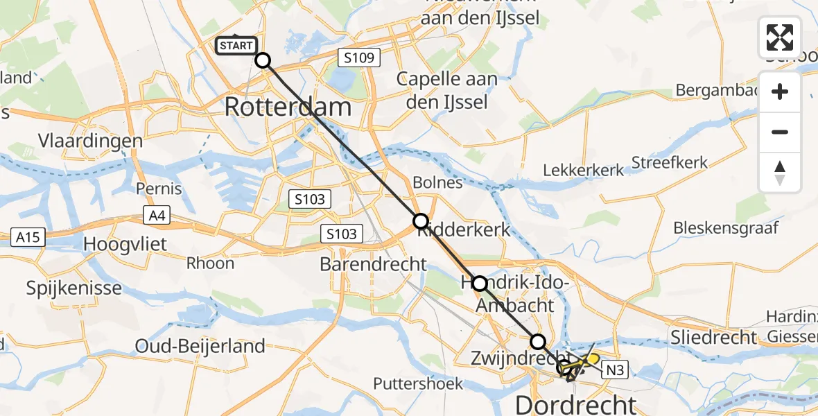 Routekaart van de vlucht: Lifeliner 2 naar Dordrecht