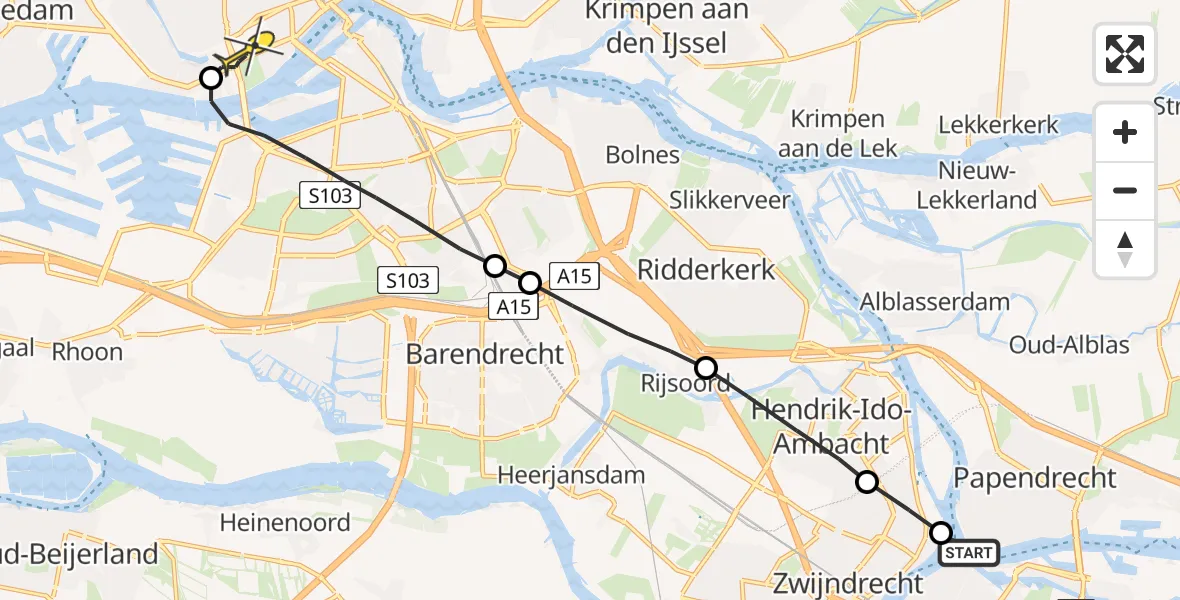 Routekaart van de vlucht: Lifeliner 2 naar Erasmus MC