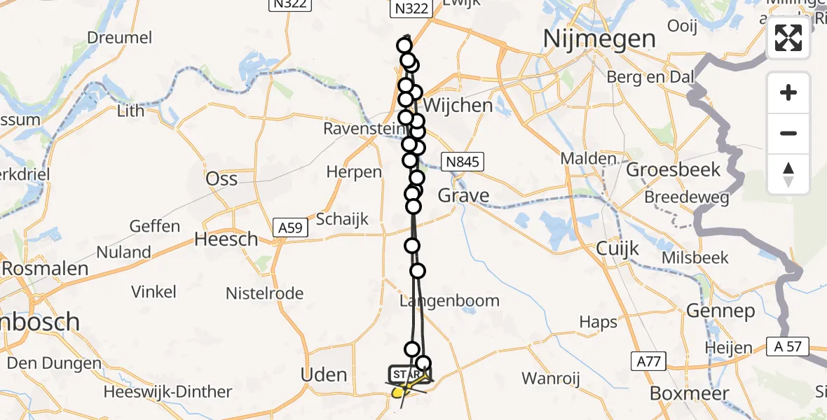 Routekaart van de vlucht: Lifeliner 3 naar Vliegbasis Volkel