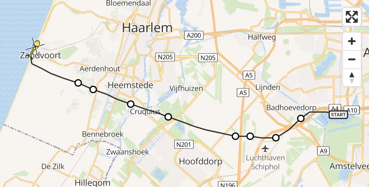 Routekaart van de vlucht: Lifeliner 1 naar Zandvoort