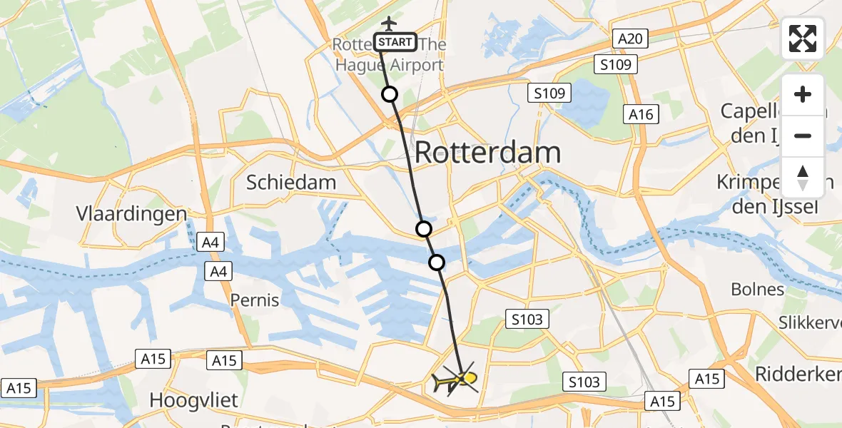 Routekaart van de vlucht: Lifeliner 2 naar Rotterdam