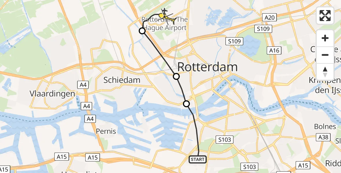 Routekaart van de vlucht: Lifeliner 2 naar Rotterdam The Hague Airport