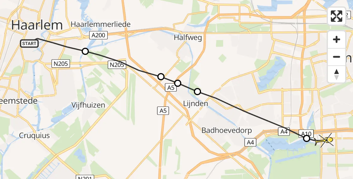 Routekaart van de vlucht: Lifeliner 1 naar VU Medisch Centrum Amsterdam