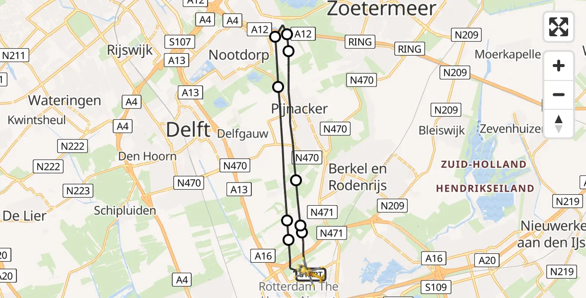 Vluchtroute Traumahelikopter Rotterdam The Hague Airport - Rotterdam The Hague Airport, 24 mei 2023, 21:44