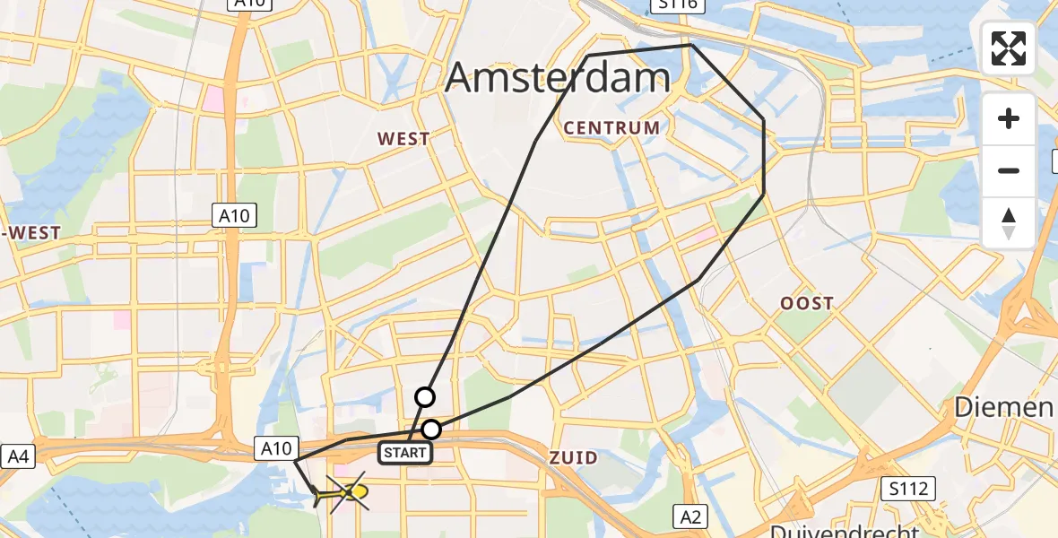 Routekaart van de vlucht: Lifeliner 1 naar VU Medisch Centrum Amsterdam