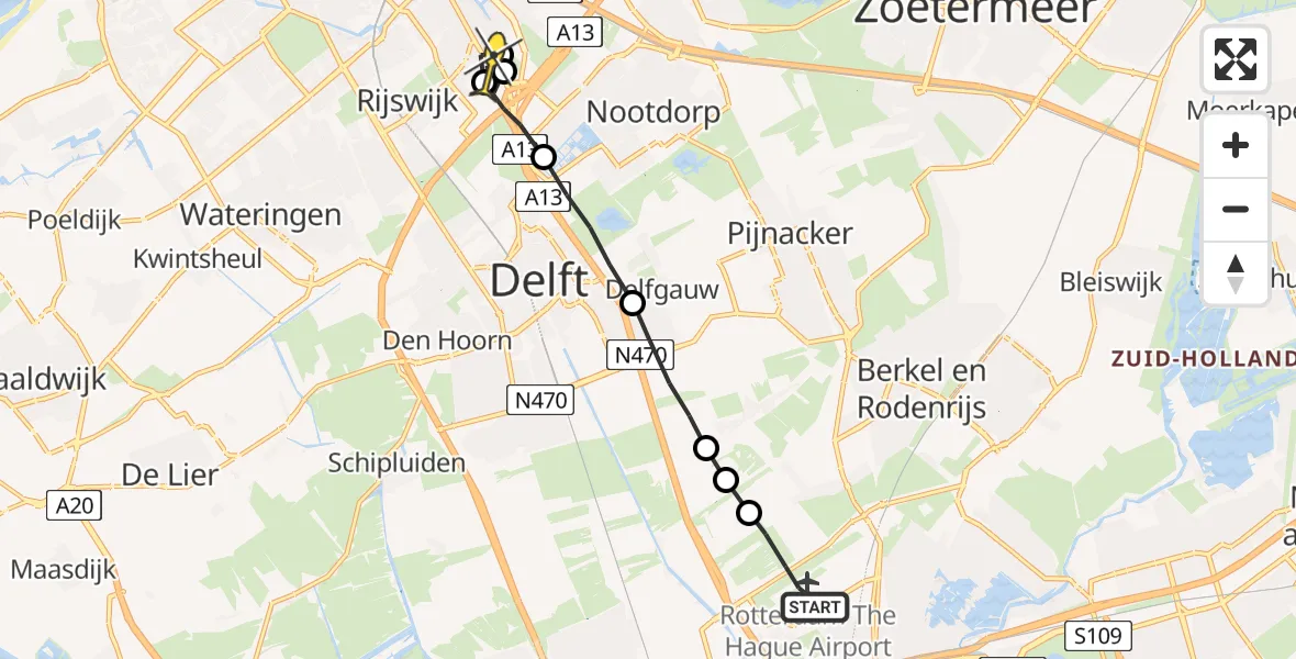 Routekaart van de vlucht: Lifeliner 2 naar Rijswijk