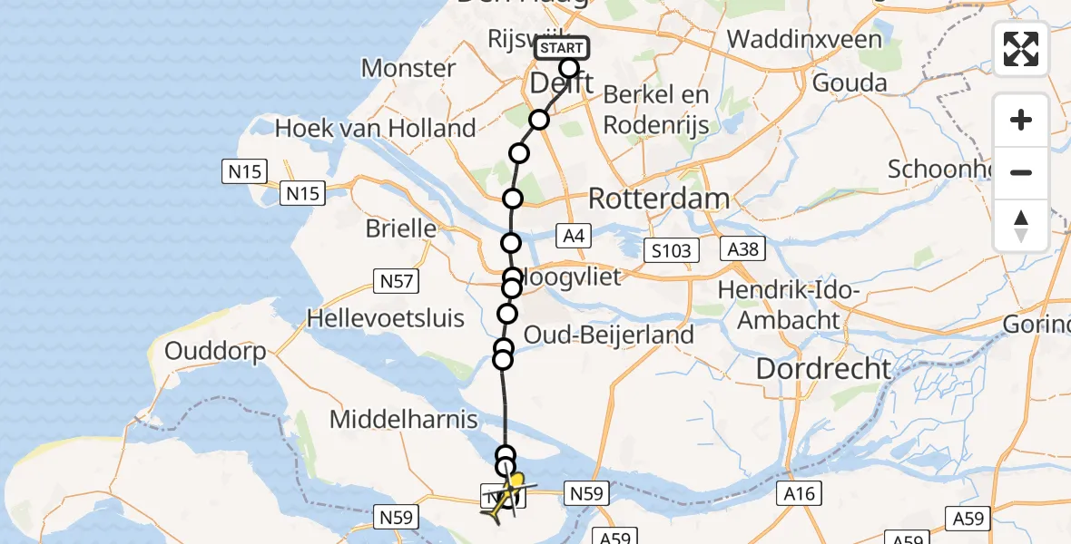Routekaart van de vlucht: Lifeliner 2 naar Den Bommel
