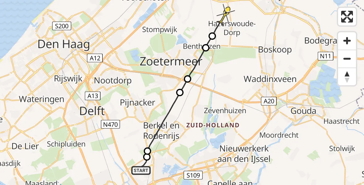 Routekaart van de vlucht: Politieheli naar Hazerswoude-Dorp