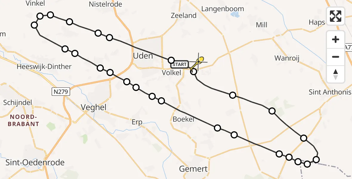 Routekaart van de vlucht: Lifeliner 3 naar Vliegbasis Volkel