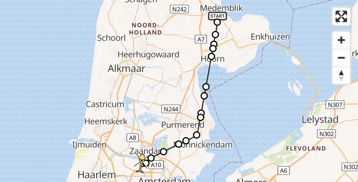 Routekaart van de vlucht: Lifeliner 1 naar Amsterdam Heliport