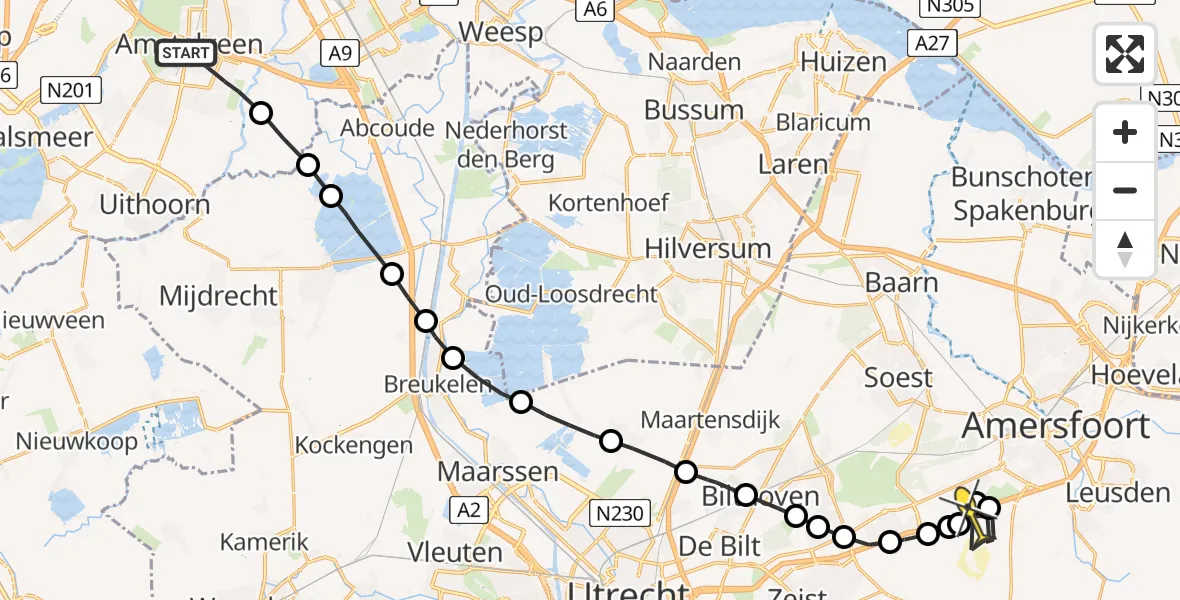 Routekaart van de vlucht: Politieheli naar Leusden