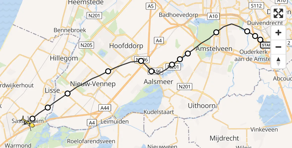 Routekaart van de vlucht: Lifeliner 1 naar Sassenheim