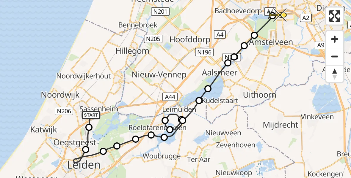 Routekaart van de vlucht: Lifeliner 1 naar VU Medisch Centrum Amsterdam