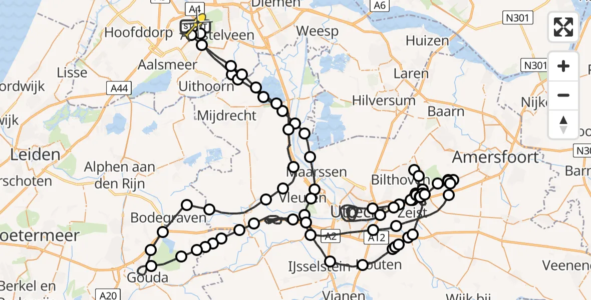 Routekaart van de vlucht: Politieheli naar Schiphol