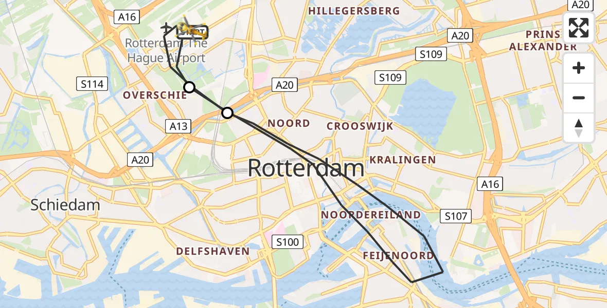 Vluchtroute Traumahelikopter Rotterdam The Hague Airport - Rotterdam The Hague Airport, 25 mei 2023, 10:50