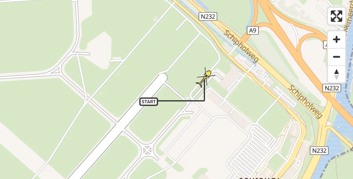 Vluchtroute Politiehelikopter van Schiphol naar Schiphol
