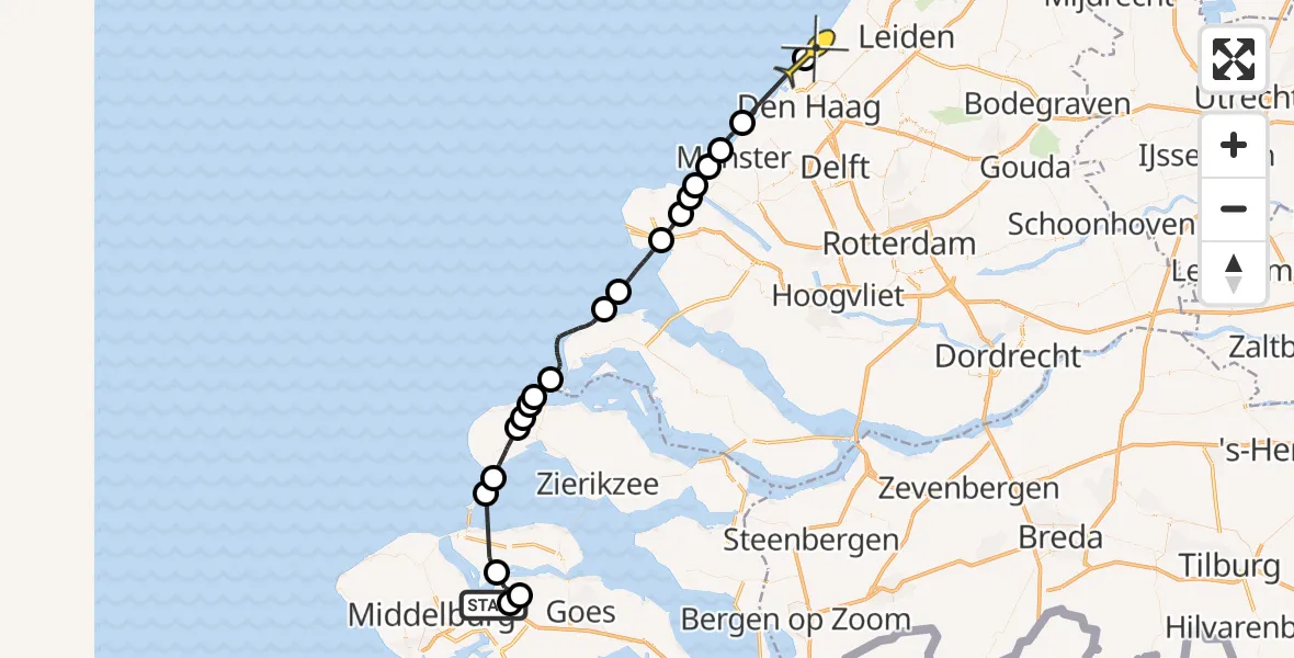 Routekaart van de vlucht: Politiehelikopter naar Wassenaar