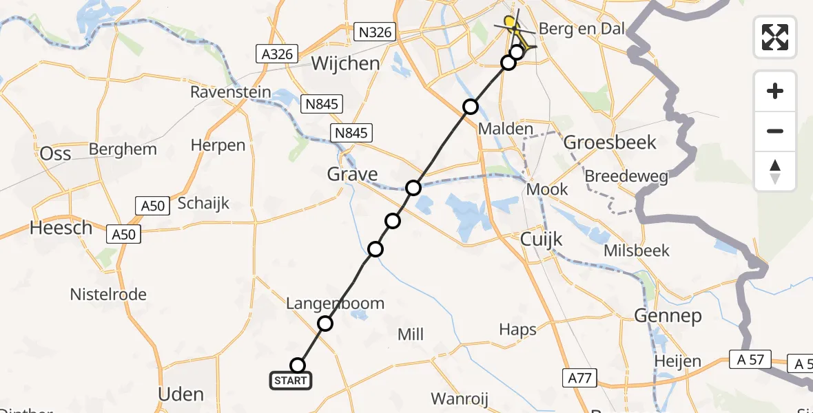 Routekaart van de vlucht: Lifeliner 3 naar Radboud Universitair Medisch Centrum