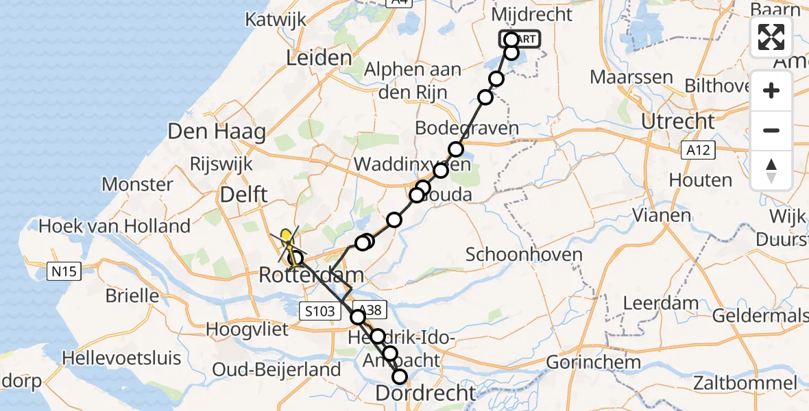 Routekaart van de vlucht: Politieheli naar Rotterdam The Hague Airport