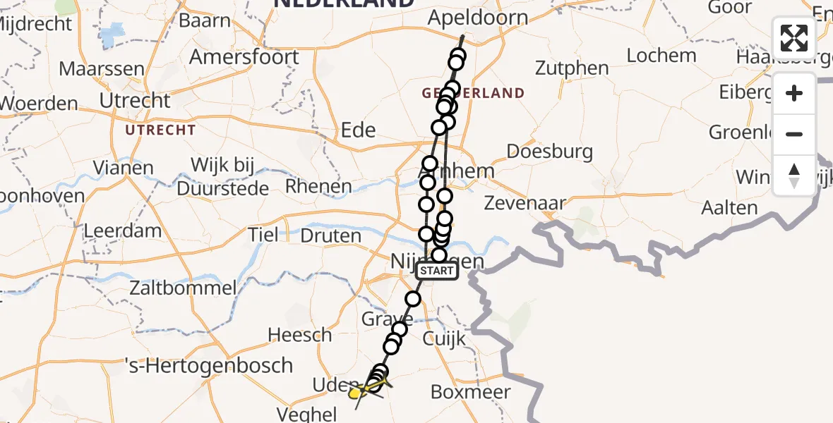 Routekaart van de vlucht: Lifeliner 3 naar Vliegbasis Volkel