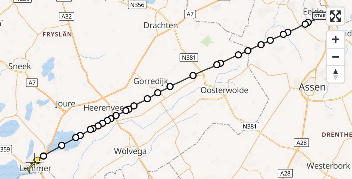 Routekaart van de vlucht: Lifeliner 4 naar Lemmer