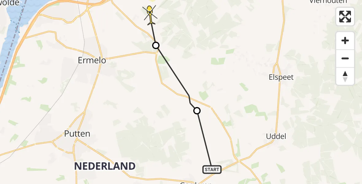 Routekaart van de vlucht: Politieheli naar Harderwijk