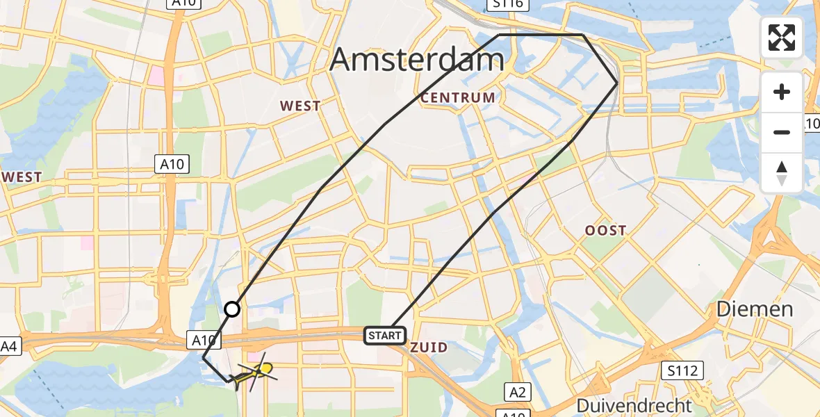 Routekaart van de vlucht: Lifeliner 1 naar VU Medisch Centrum Amsterdam