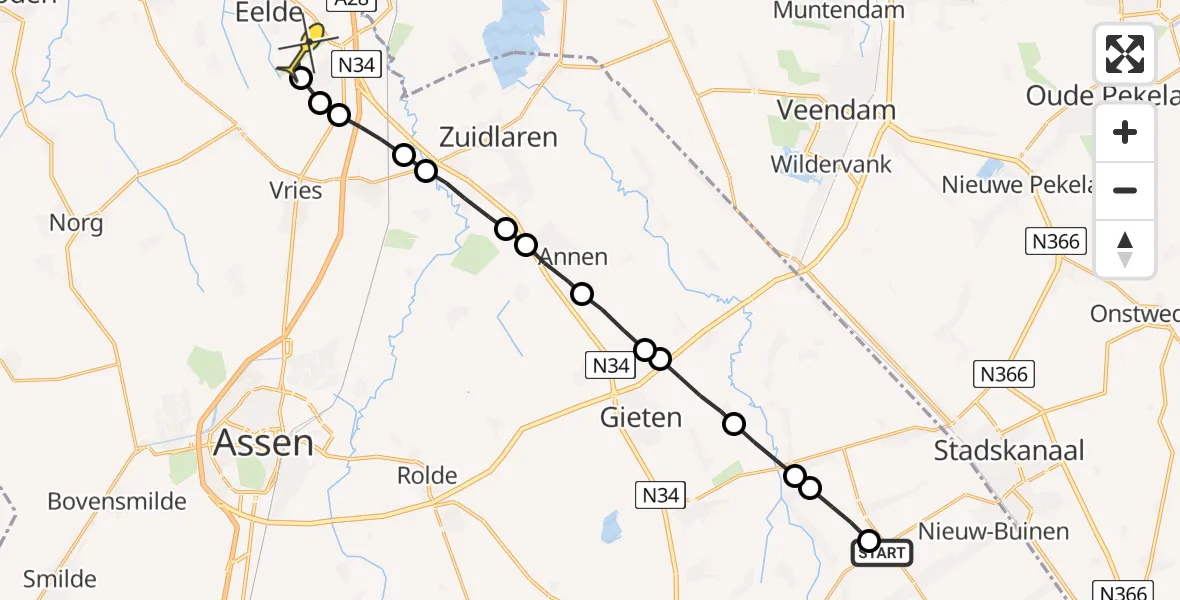 Routekaart van de vlucht: Lifeliner 4 naar Groningen Airport Eelde