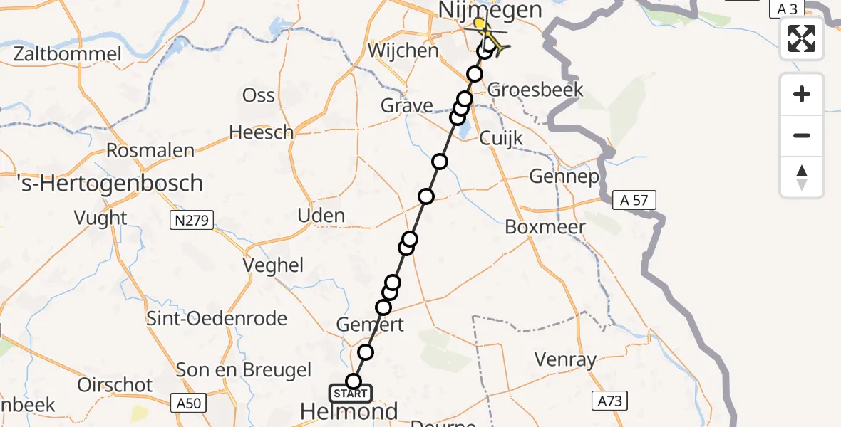 Routekaart van de vlucht: Lifeliner 3 naar Radboud Universitair Medisch Centrum