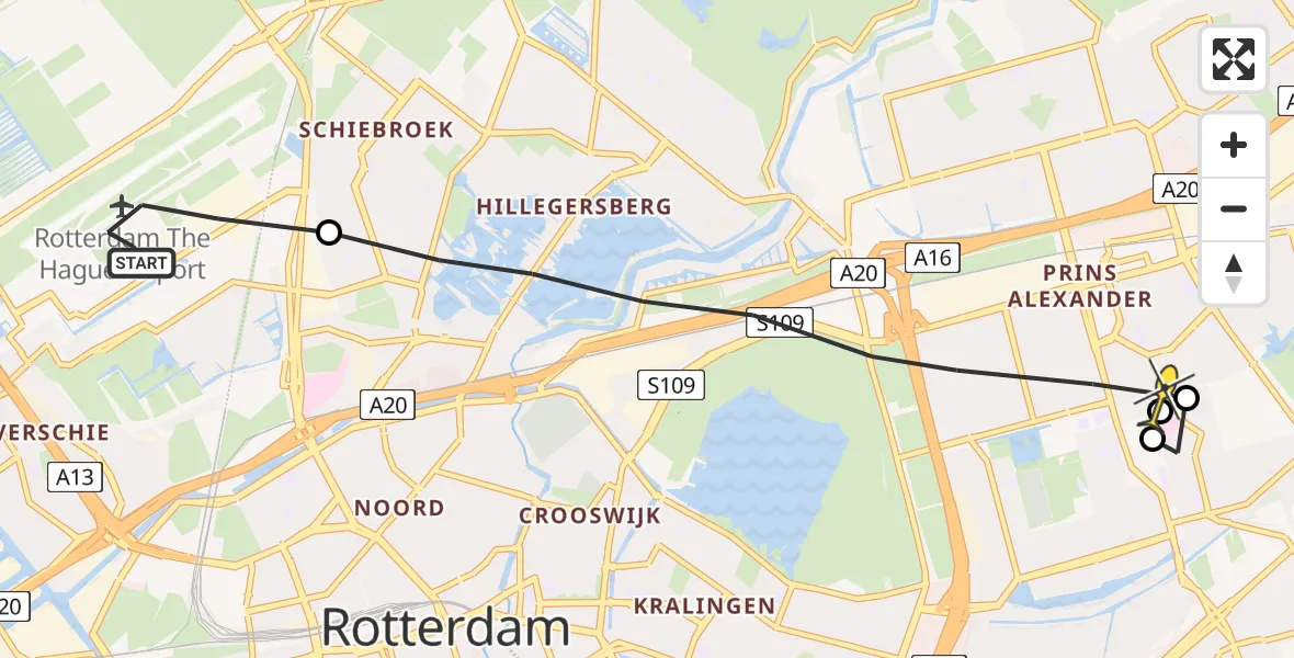 Routekaart van de vlucht: Lifeliner 2 naar Rotterdam