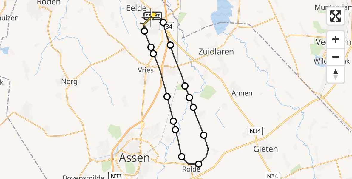 Routekaart van de vlucht: Lifeliner 4 naar Groningen Airport Eelde