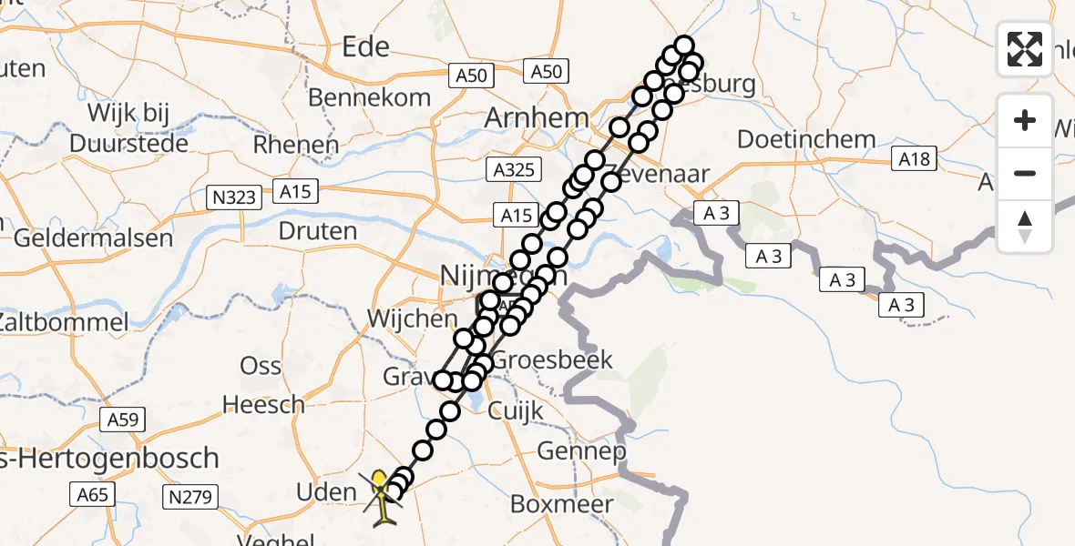 Routekaart van de vlucht: Lifeliner 3 naar Vliegbasis Volkel