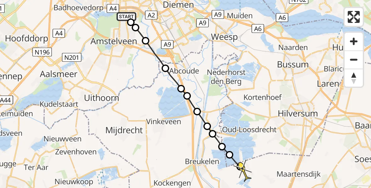 Routekaart van de vlucht: Lifeliner 1 naar Tienhoven