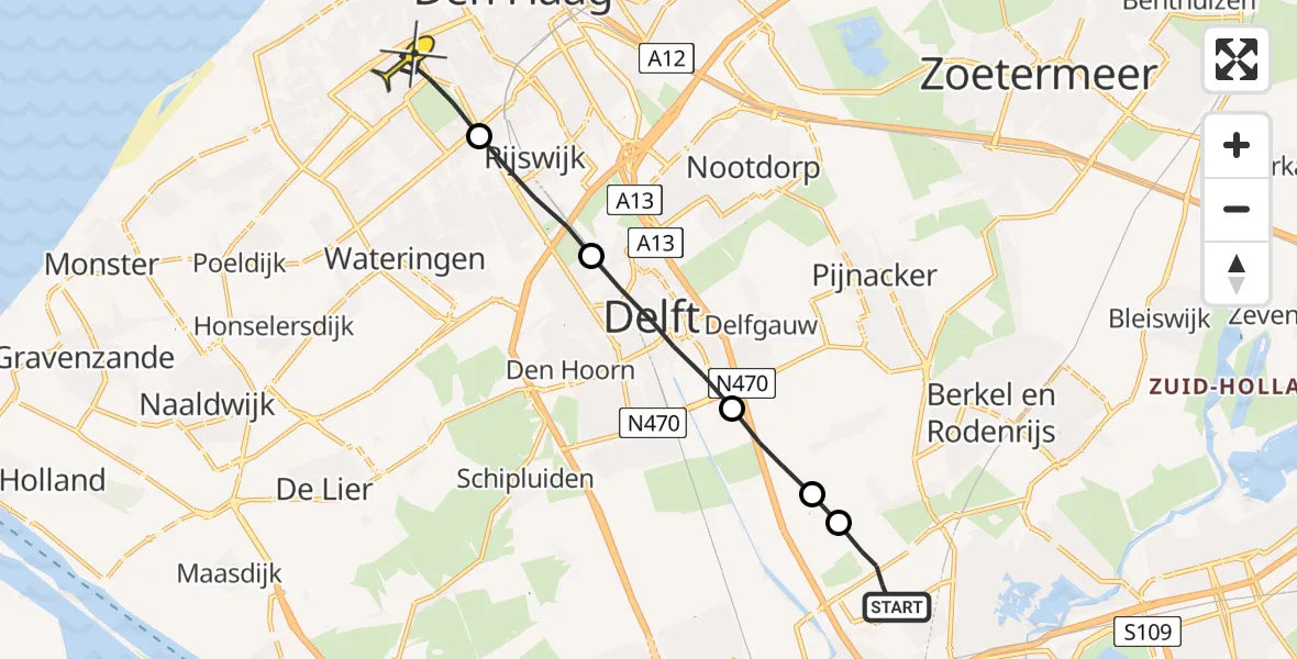 Routekaart van de vlucht: Lifeliner 2 naar Den Haag