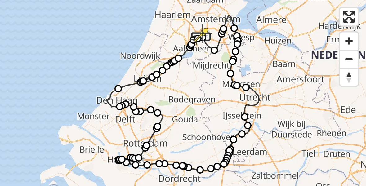 Routekaart van de vlucht: Politieheli naar Schiphol