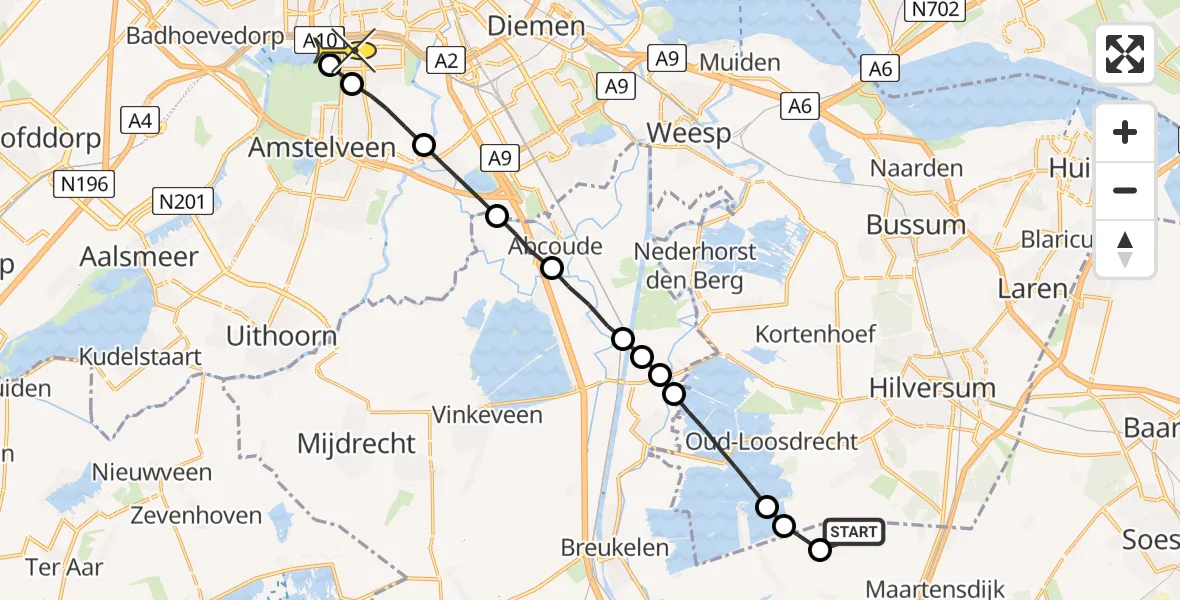 Routekaart van de vlucht: Lifeliner 1 naar VU Medisch Centrum Amsterdam