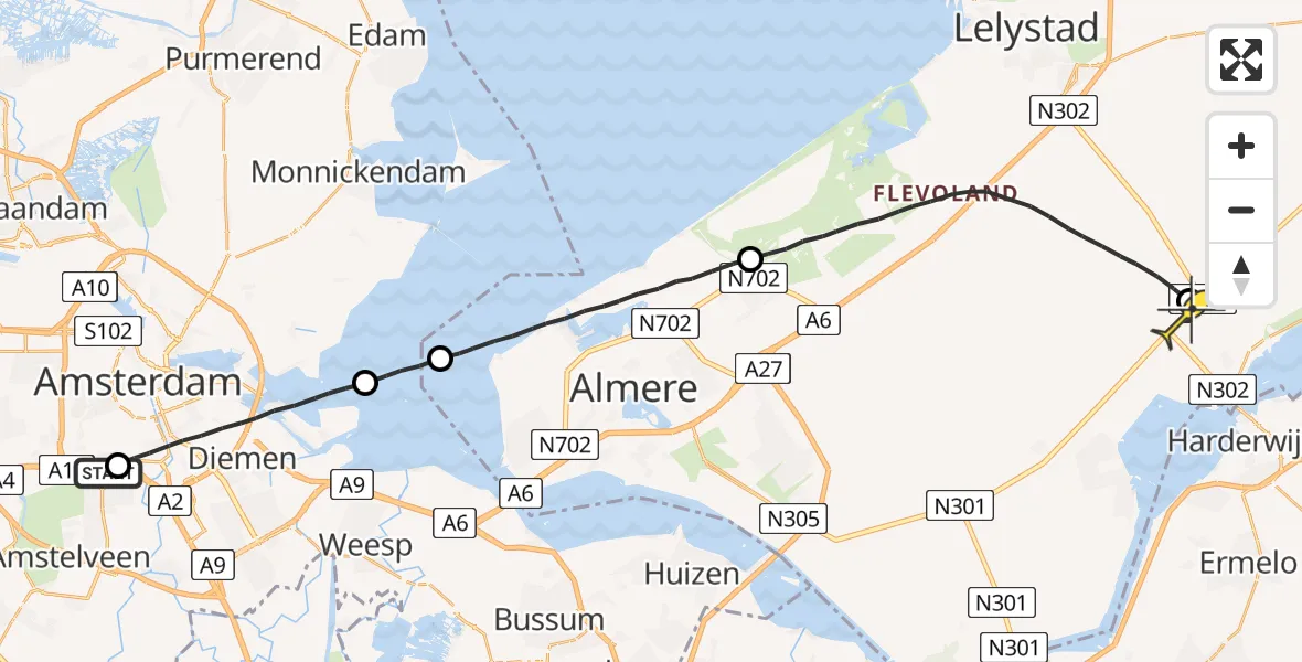 Routekaart van de vlucht: Lifeliner 1 naar Zeewolde