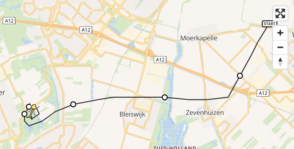 Routekaart van de vlucht: Lifeliner 2 naar Berkel en Rodenrijs