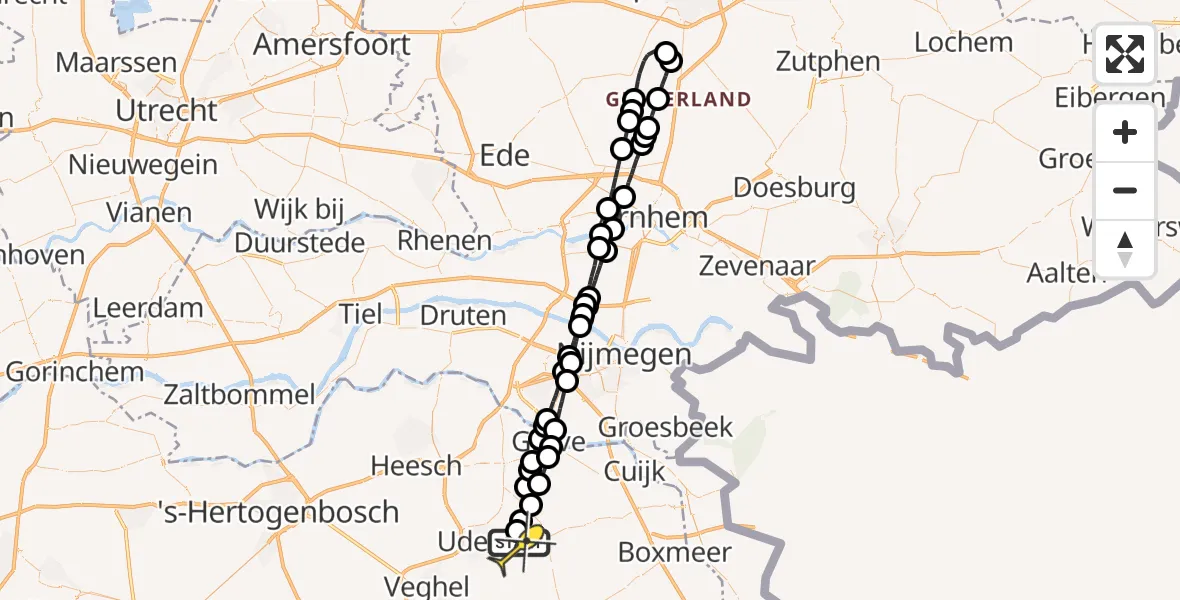 Routekaart van de vlucht: Lifeliner 3 naar Vliegbasis Volkel