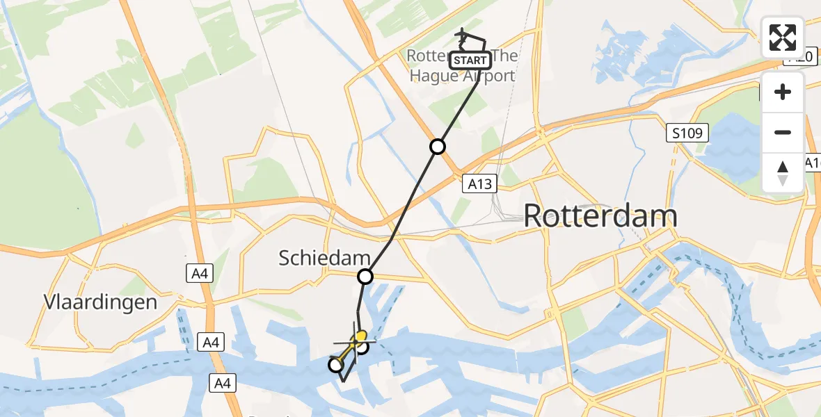 Routekaart van de vlucht: Lifeliner 2 naar Schiedam