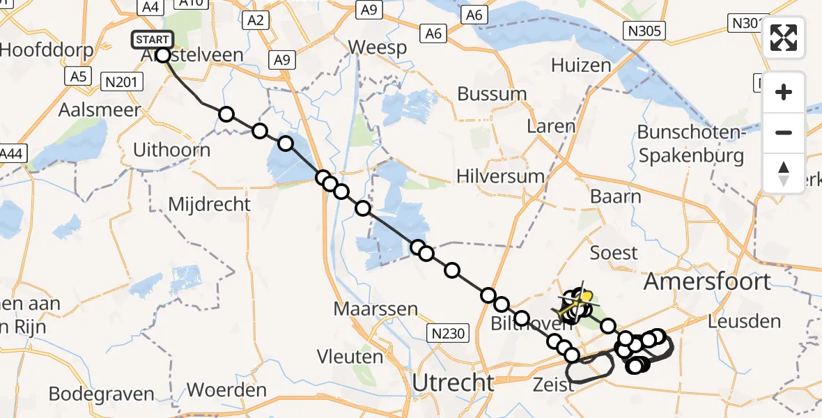 Routekaart van de vlucht: Politieheli naar Den Dolder