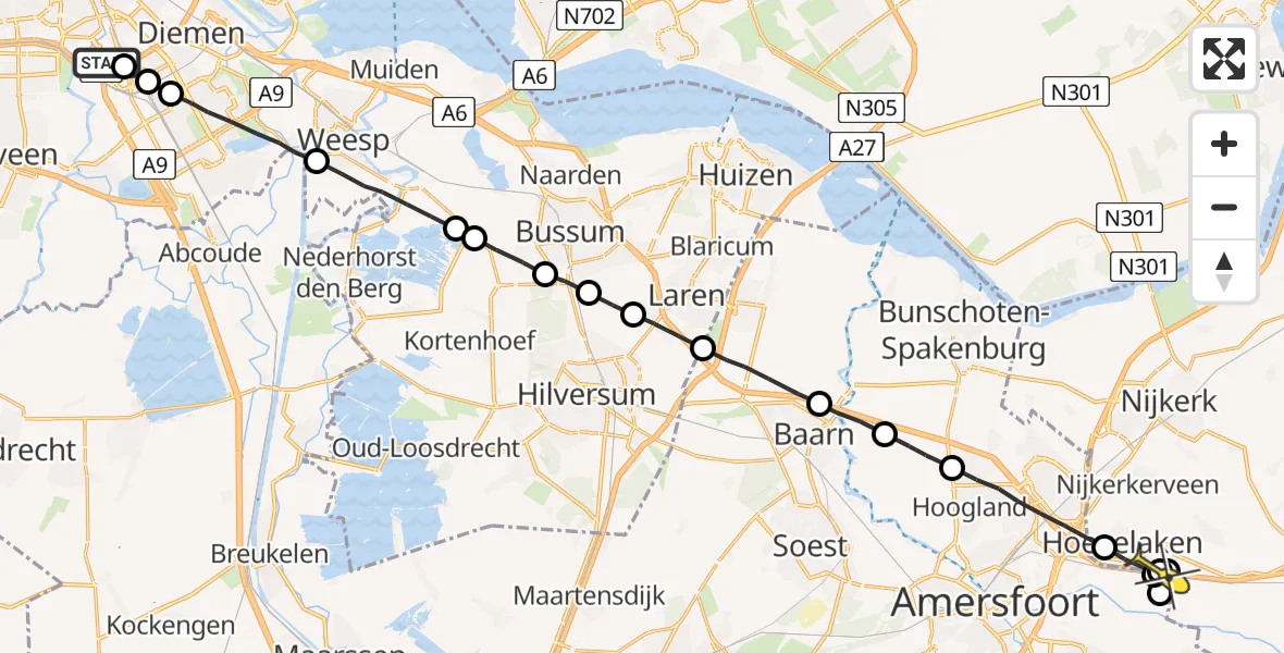 Routekaart van de vlucht: Lifeliner 1 naar Hoevelaken