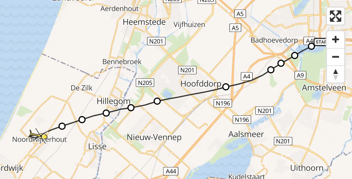 Routekaart van de vlucht: Lifeliner 1 naar Noordwijkerhout