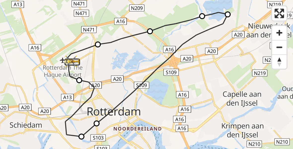 Vluchtroute Traumahelikopter Rotterdam The Hague Airport - Rotterdam The Hague Airport, 26 mei 2023, 09:45