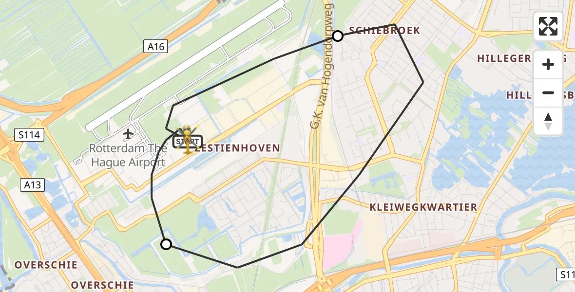 Vluchtroute Traumahelikopter Rotterdam The Hague Airport - Rotterdam The Hague Airport, 26 mei 2023, 10:21