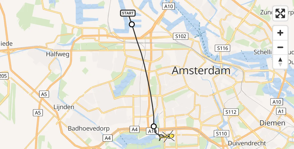 Routekaart van de vlucht: Lifeliner 1 naar VU Medisch Centrum Amsterdam