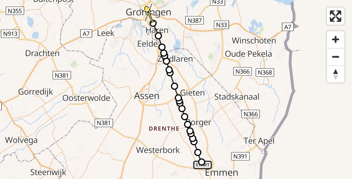 Routekaart van de vlucht: Lifeliner 4 naar Groningen