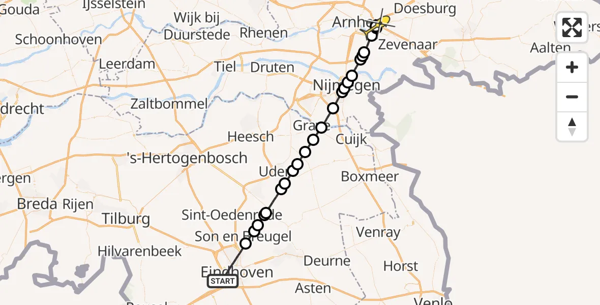 Routekaart van de vlucht: Lifeliner 3 naar Arnhem